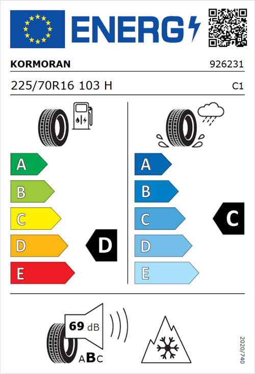 Tyre Label for Kormoran SUV Summer 225/70R16 103H