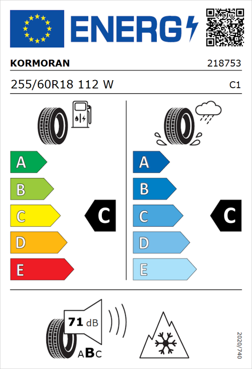 Tyre Label for Kormoran SUV Summer 255/60R18 112W