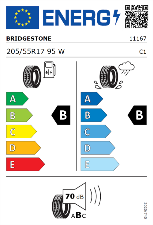 Tyre Label for Bridgestone Turanza T001 205/55R17 95W