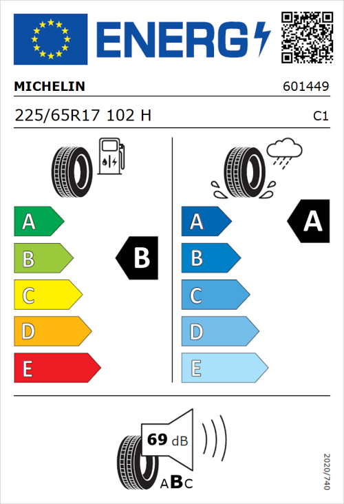 Tyre Label for Michelin Primacy 4 225/65R17 102H