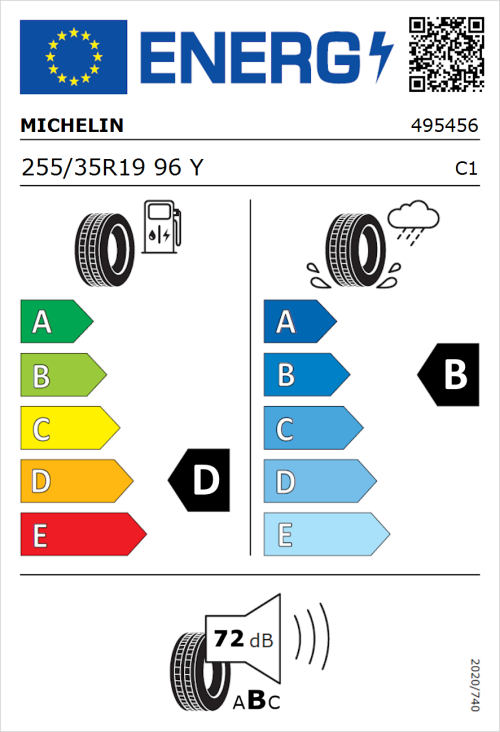 Tyre Label for Michelin Pilot Super Sport 255/35R19 96Y