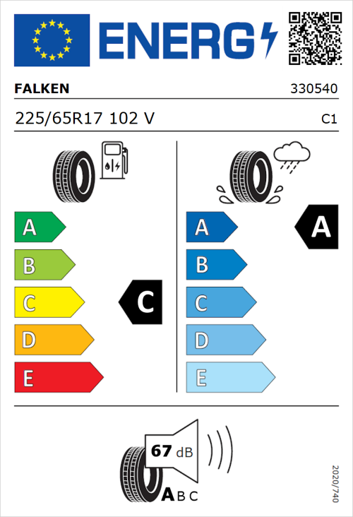 Tyre Label for Falken Ziex  ZE310 Ecorun 225/65R17 102V